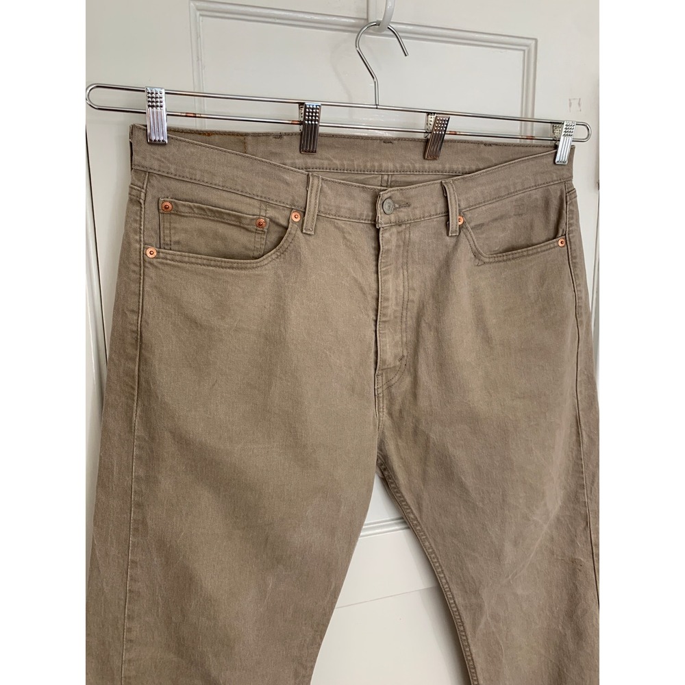 Levis 505 Jean Mens 38x32 Beige Tan Regular Fit Straight Leg Cotton Denim Pants - Picture 3 of 16